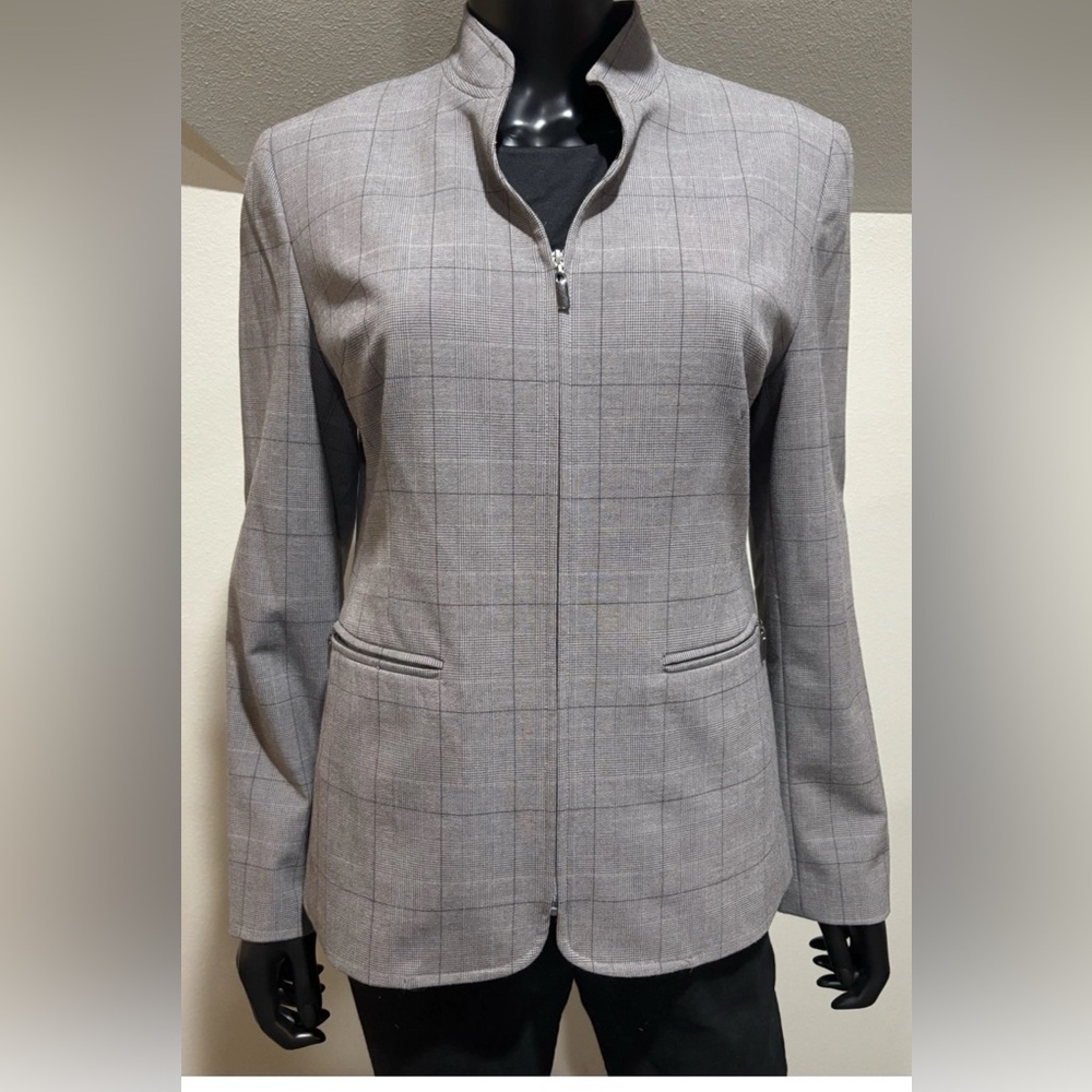 Vtg Amanda Smith Glen Plaid zip blazer black & grey EUC sz 8